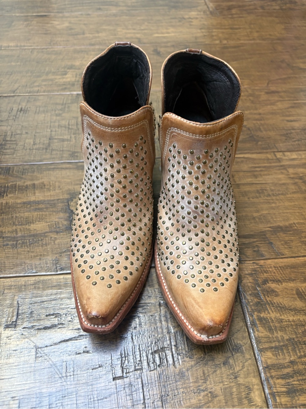 Ariat Dixon Tan Leather Studded Western Ankle Boots